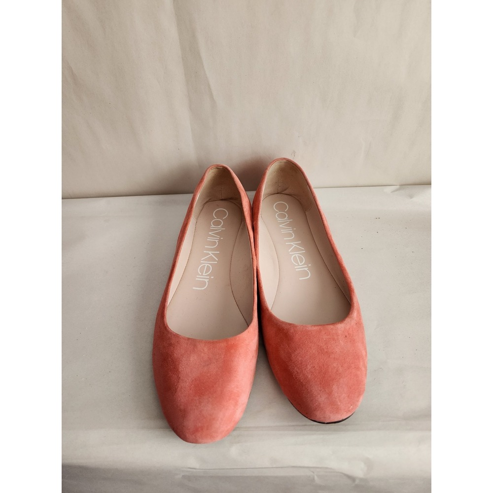 Calvin Klein Womens Coral Pink Suede Ballet Flats Round Toe Slip On Size 11M